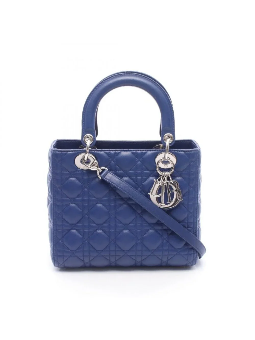 Dior Handbag Lady Dior Cannage 2-Way Blue Leather Tote